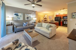 Two Bedroom Apartments for Rent in Conroe, TX - Model Living Room, Kitchen & Dining Room  